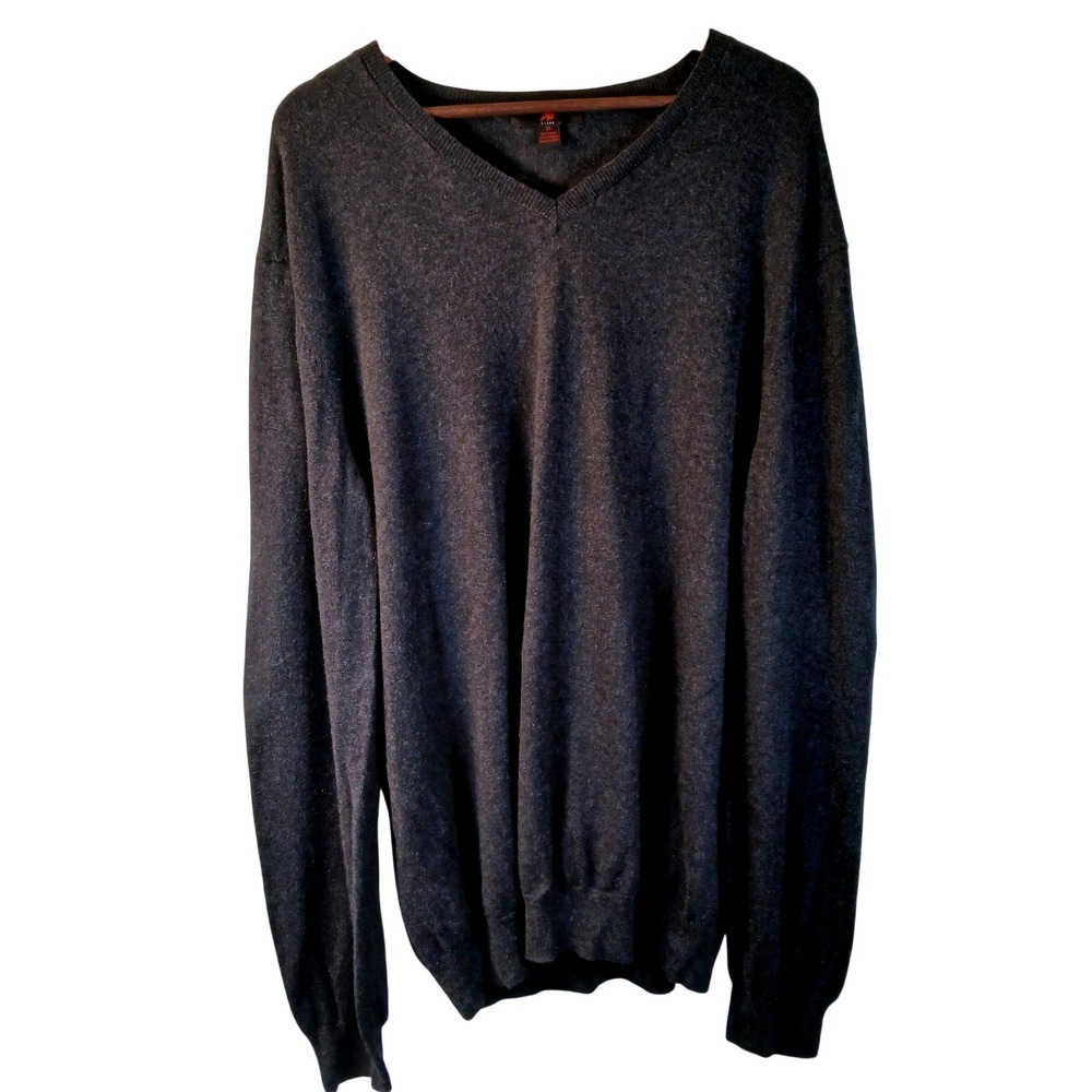 Egara Men's 3X Dark Gray V Neck‎ Sweater Cashmere Blend Long Sleeve Minimalist